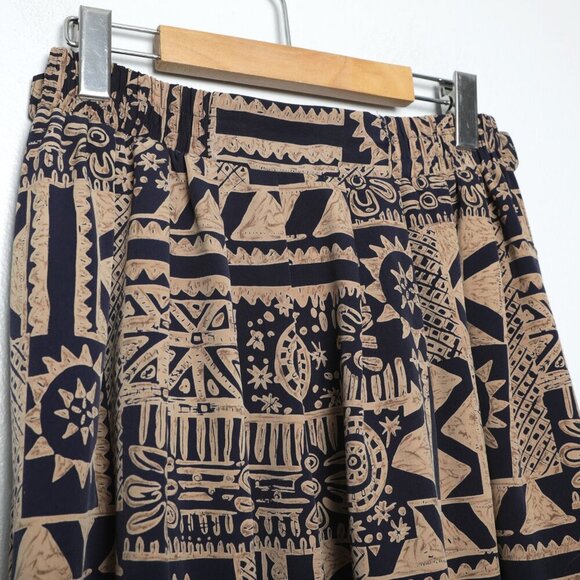 Vintage Principles Midi Tribal Print Skirt Brown Black Retro Stretch Waist 80s - Picture 8 of 10